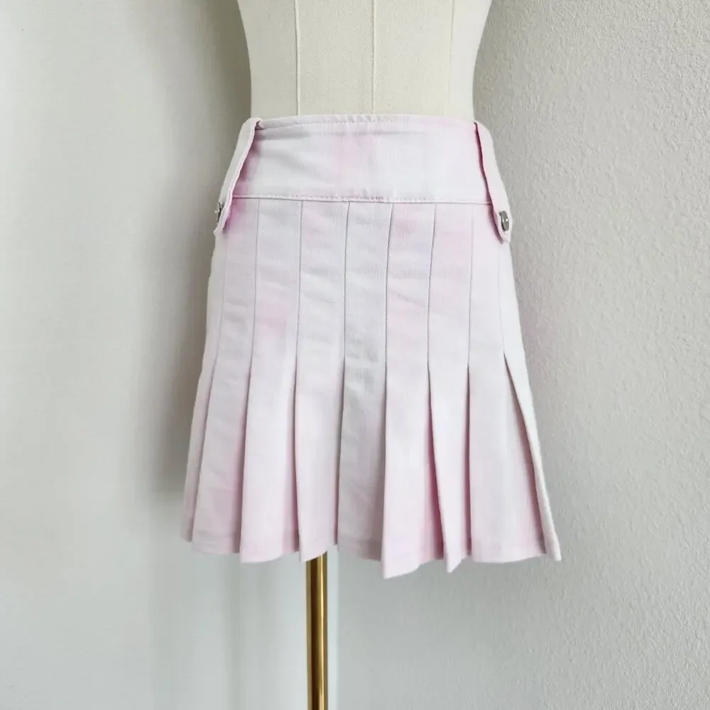 Vintage Y2K Light Pink Tie Dye Pleated Mini Skirt Mid Rise UK Made in England S